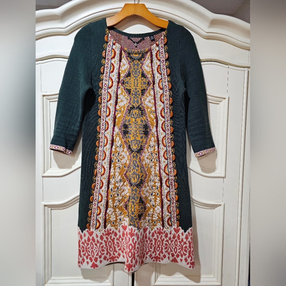 Anthropologie Knitted & Knotted Dress l Petite XS l Arabesque Design l L/S Knit